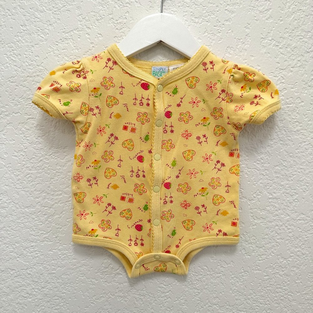 Vintage Simply Basic 90s Yellow Floral Print Snap Bodysuit 6/9M